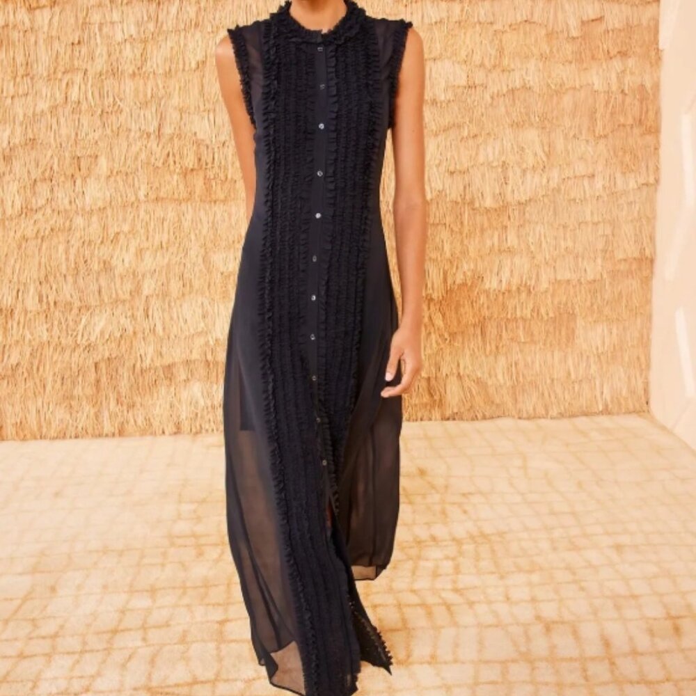 NWOT ULLA JOHNSON Silk Claudine Midi Dress in Noir XS $850 - Picture 3 of 9